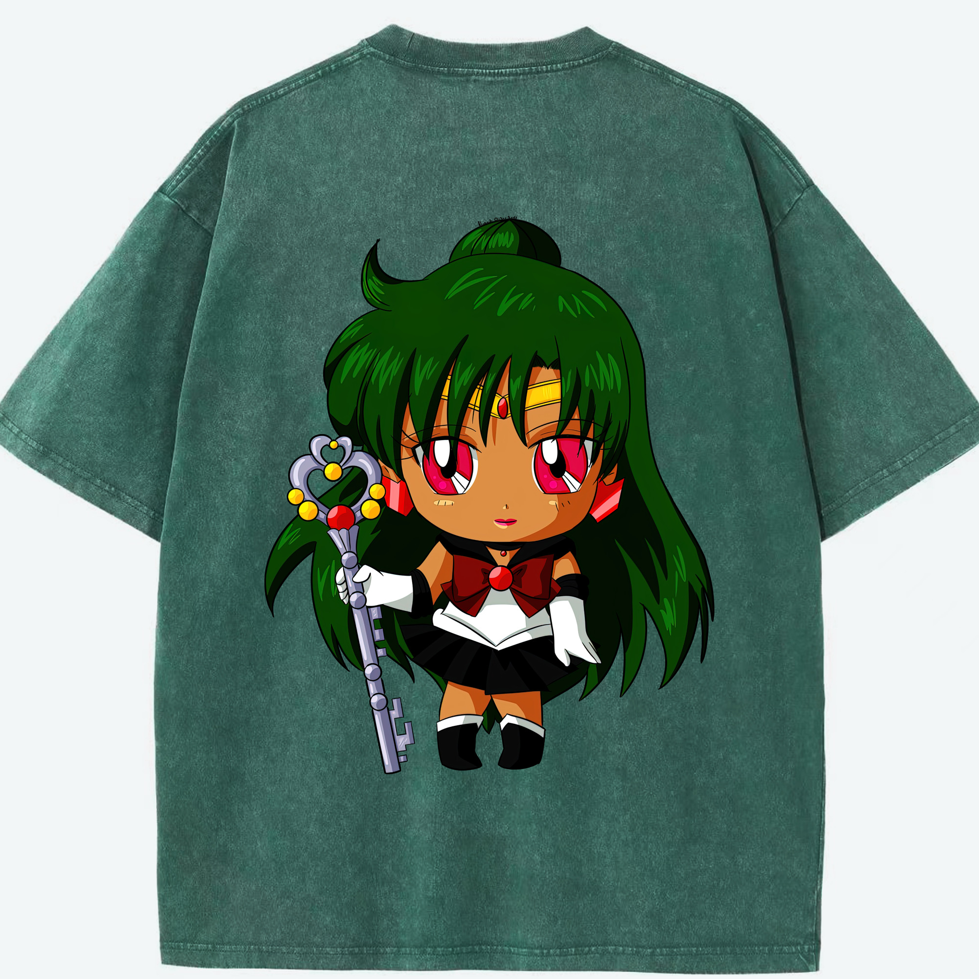 （画像用） 美少女戦士セーラームーン 冥王せつな Sailor Moon Meiou Setsuna 綿100% ヴィンテージ風 半袖Tシャツ（背面プリント）